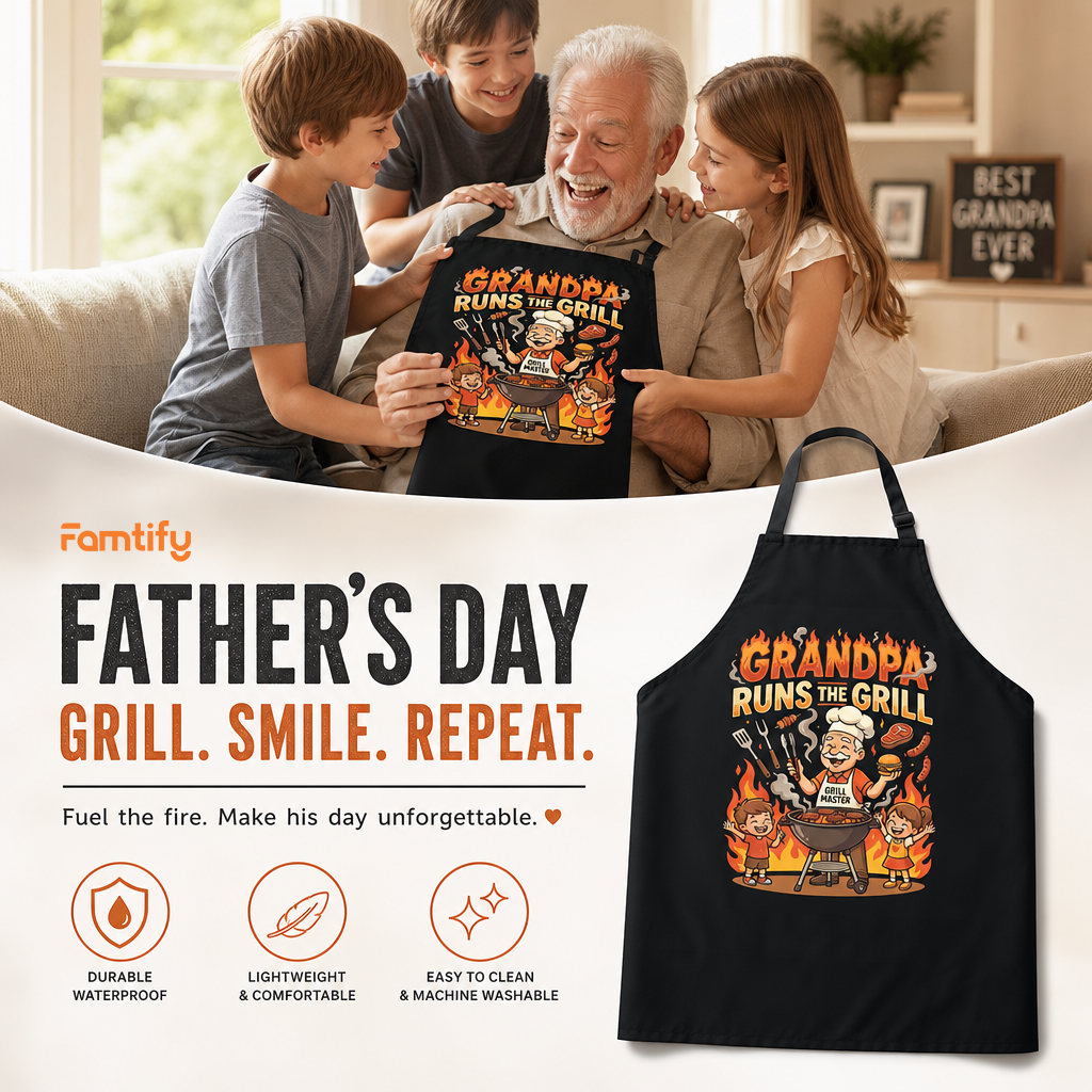 Grandpa Runs the Grill Apron – Funny BBQ Grilling Apron Gift for Grandpa