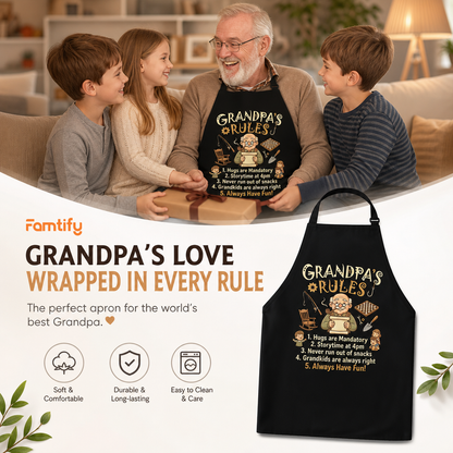 Grandpa Rules Apron – Funny BBQ Grilling Apron Gift for Grandpa