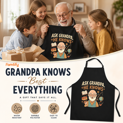 Ask Grandpa, He Knows Apron – Funny BBQ Grilling Apron Gift for Grandpa