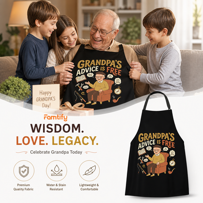 Grandpa's Advice Is Free Apron – Funny BBQ Grilling Apron Gift for Grandpa