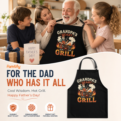 Grandpa's Heart Is in the Grill Apron – Funny BBQ Grilling Apron Gift for Grandpa