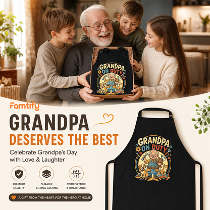 Grandpa On Duty Apron – Funny Grandpa BBQ & Cooking Apron Gift
