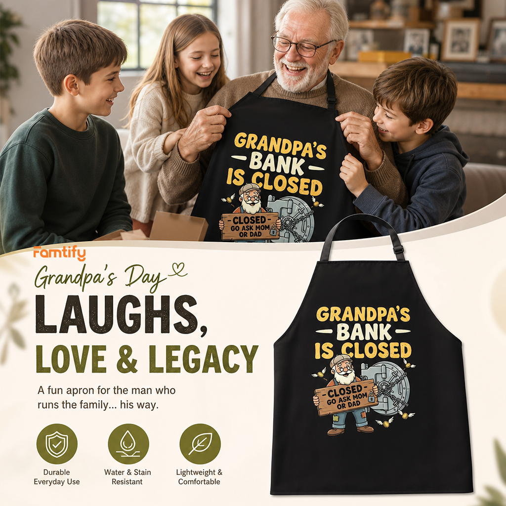 Grandpa's Bank Is Closed Apron – Funny Grandpa BBQ & Cooking Apron Gift