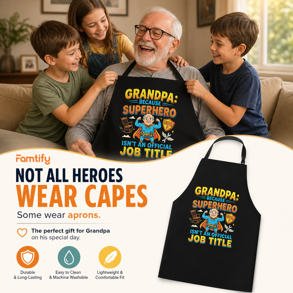 Grandpa Because Superhero Isn't an Official Job Title Apron – Funny Grandpa BBQ & Cooking Apron Gift