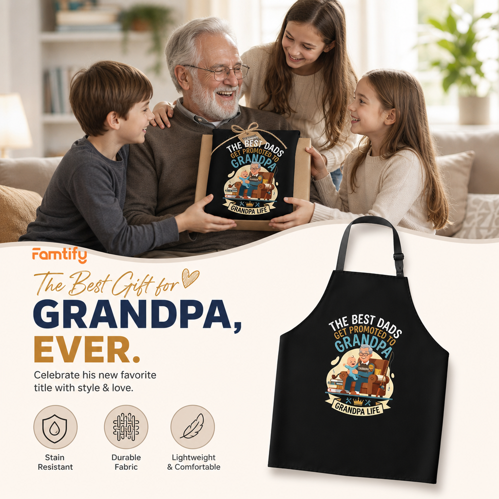 The Best Dads Get Promoted to Grandpa Apron – Funny Grandpa BBQ & Cooking Apron Gift