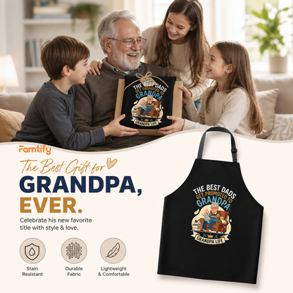 The Best Dads Get Promoted to Grandpa Apron – Funny Grandpa BBQ & Cooking Apron Gift