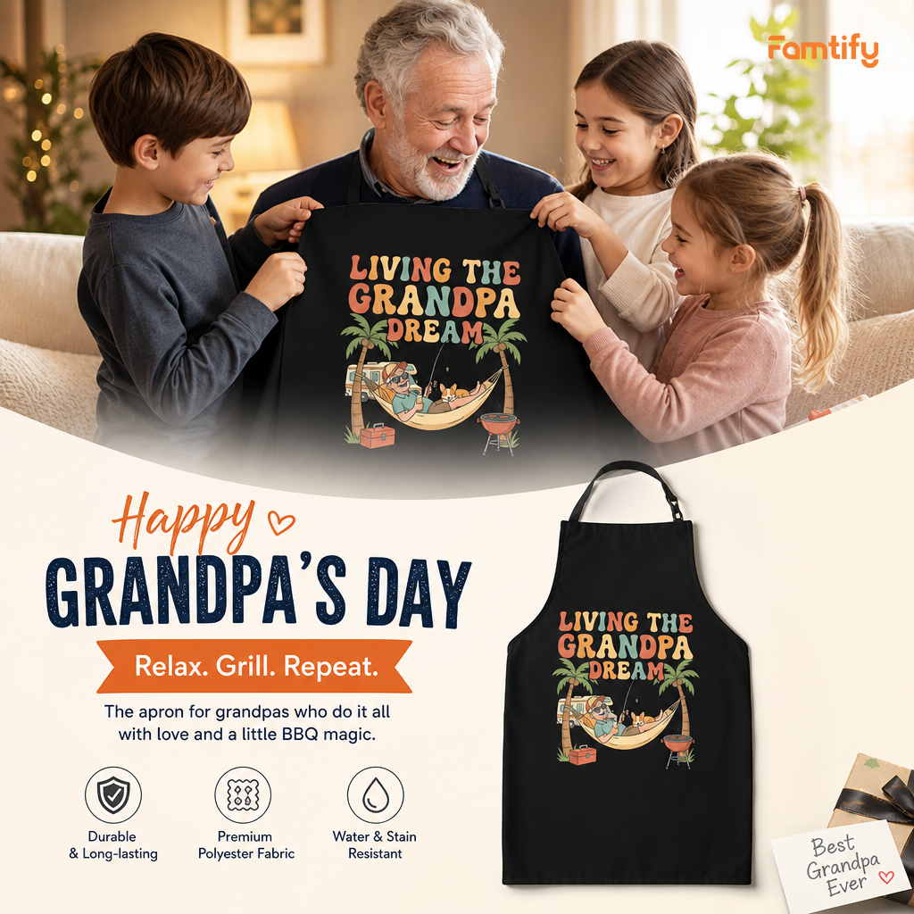 Living the Grandpa Dream Apron – Funny Grandpa BBQ & Cooking Apron Gift