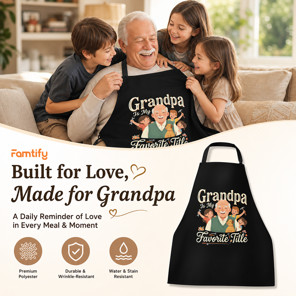 Grandpa Is My Favorite Title Apron – Heartwarming Grandpa BBQ & Cooking Apron Gift