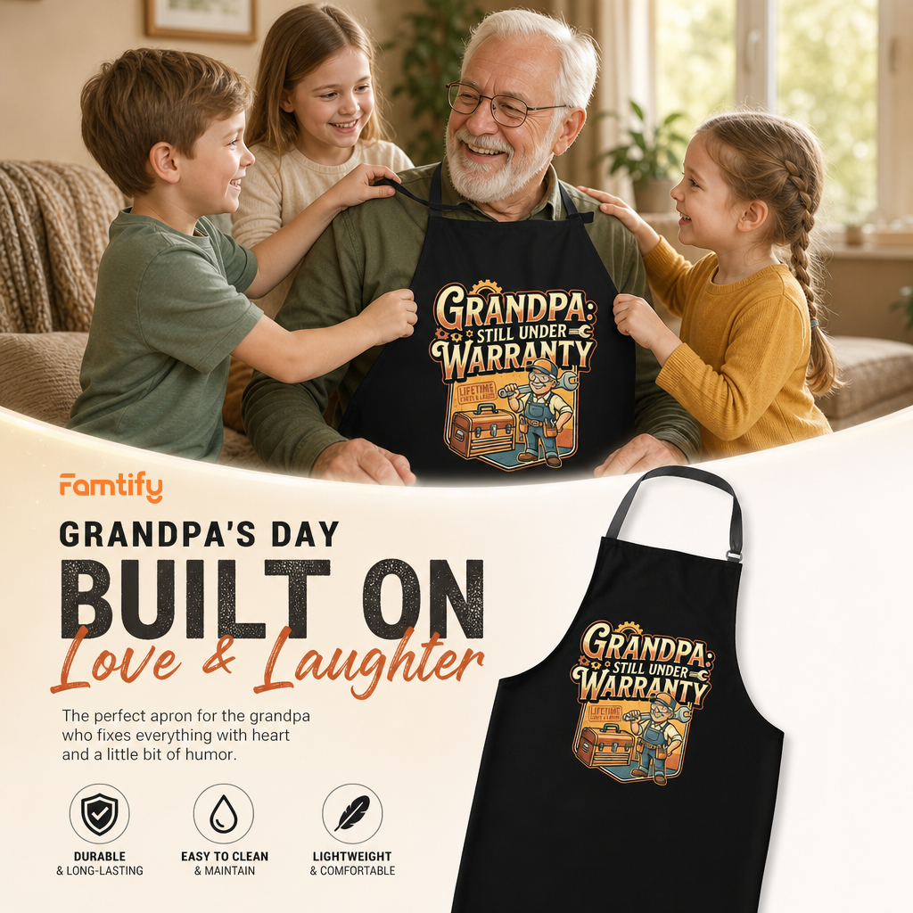 Grandpa Still Under Warranty Apron – Funny Grandpa BBQ & Cooking Apron Gift