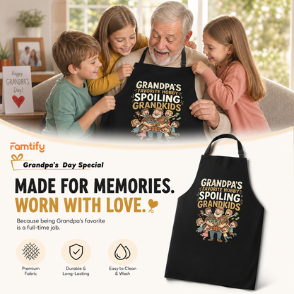 Grandpa's Favorite Hobby Spoiling Grandkids Apron – Funny Grandpa BBQ & Cooking Apron Gift