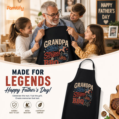 Grandpa Stars Stripes and BBQ Apron – Patriotic BBQ Grilling Apron Gift for Grandpa