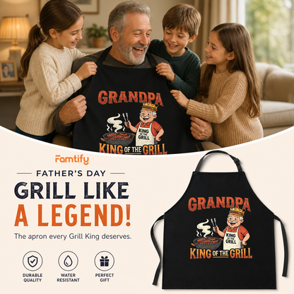 Grandpa King of the Grill Apron – Funny BBQ Grilling Apron Gift for Grandpa
