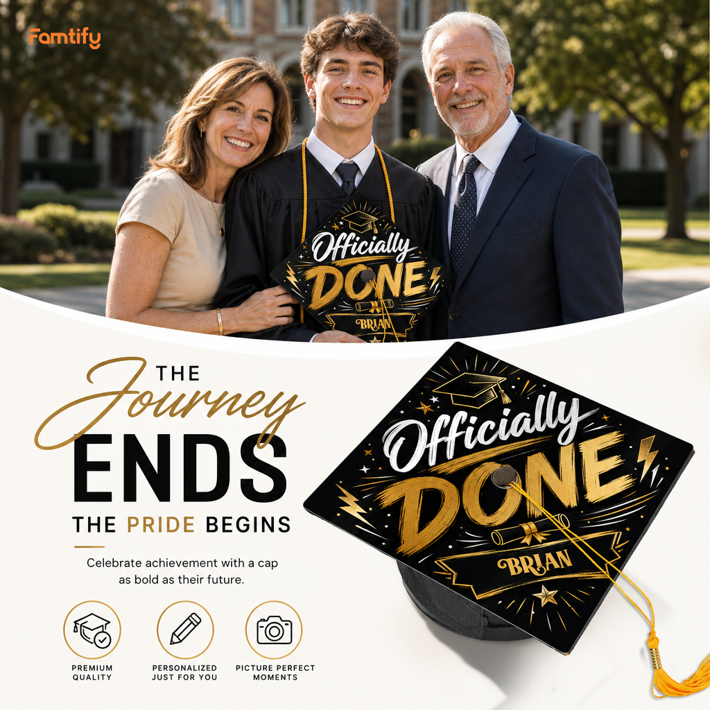Personalized Officially Done Graduation Cap Topper