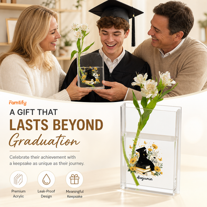 Personalized Congrats Grad Acrylic Book Vase with Custom Name
