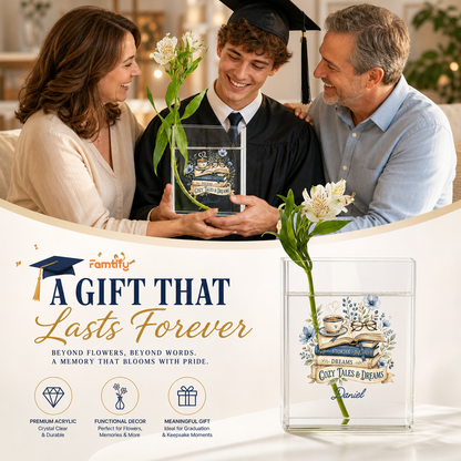 Personalized Stories, Dreams, Cozy Tales & Dreams Acrylic Book Vase with Custom Name