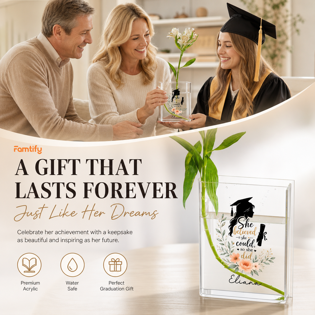 Personalized She Believed She Could So She Did Acrylic Book Vase with Custom Name