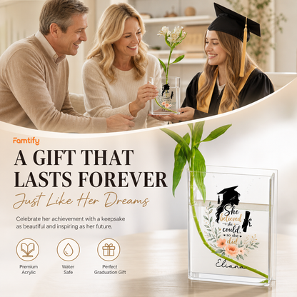 Personalized She Believed She Could So She Did Acrylic Book Vase with Custom Name