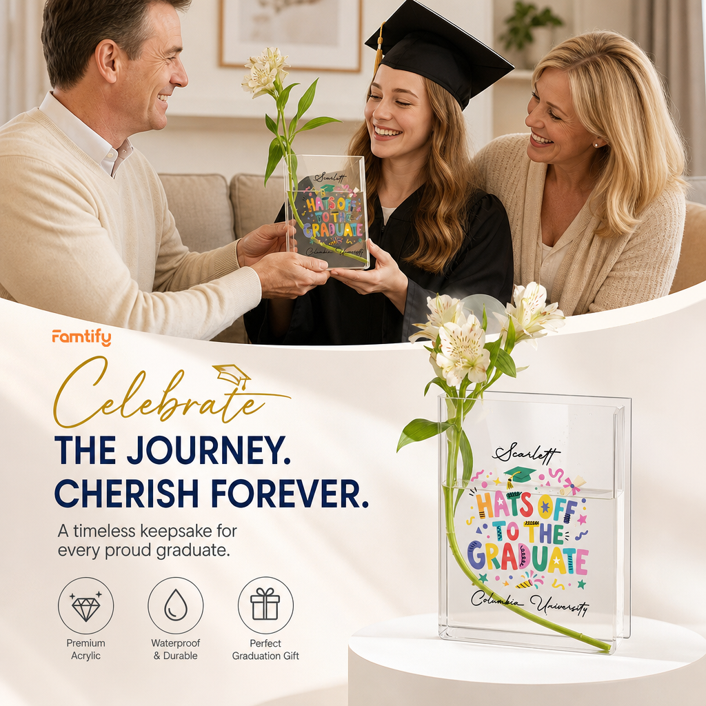 Personalized Hats Off to the Graduate Acrylic Book Vase with Custom Name
