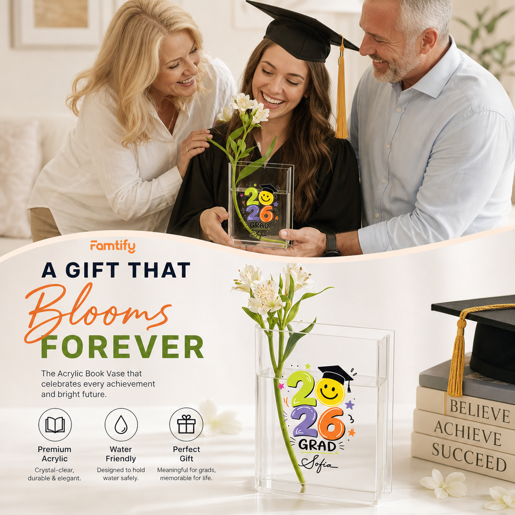 Personalized 2026 Grad Acrylic Book Vase with Custom Name