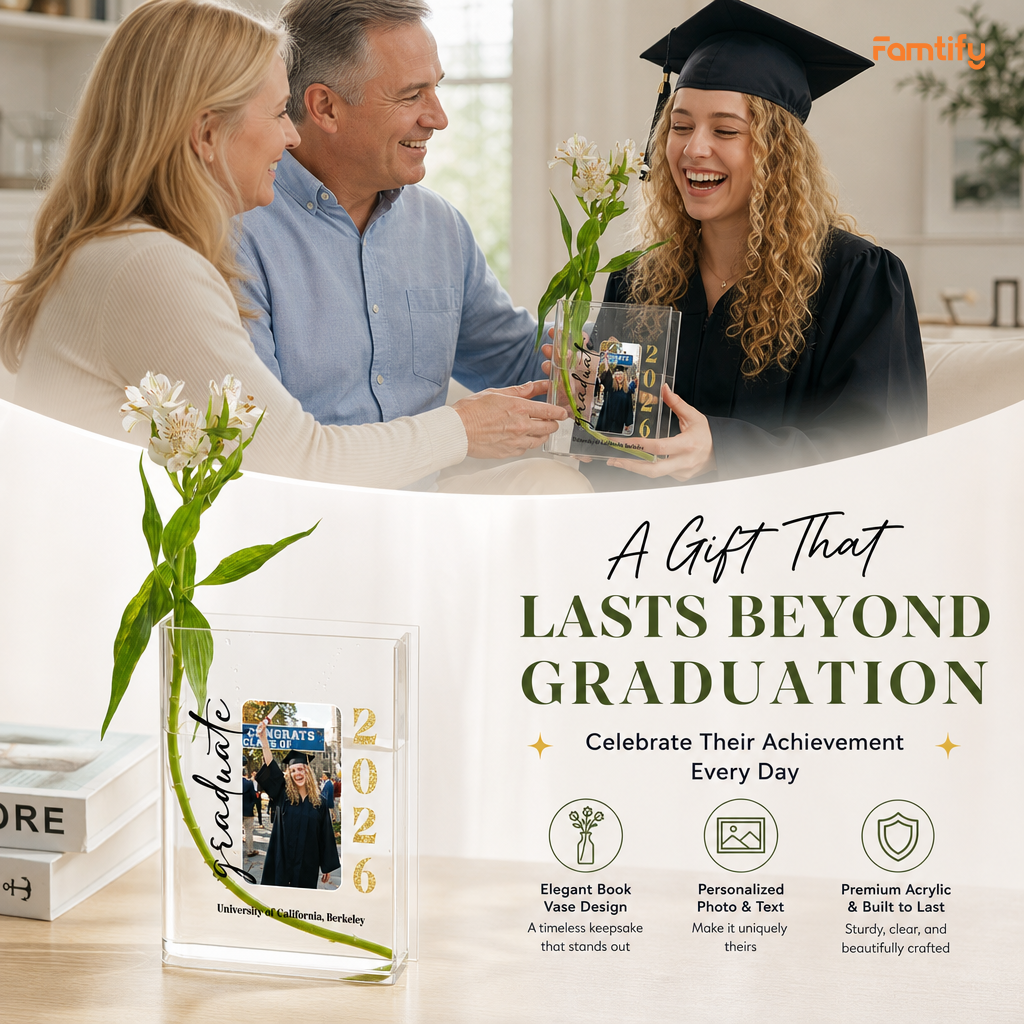 Personalized Graduate Acrylic Book Vase with Custom Photo Graduation Flower Vase