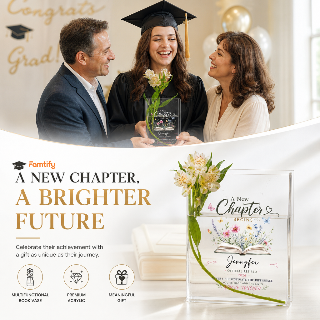 Personalized A Chapter Begins Acrylic Book Vase with Custom Photo Graduation Flower Vase