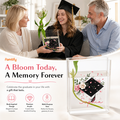 Personalized Graduation Cap Acrylic Book Vase with Custom Name