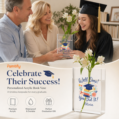 Personalized Well Done You Did It Acrylic Book Vase with Custom Name
