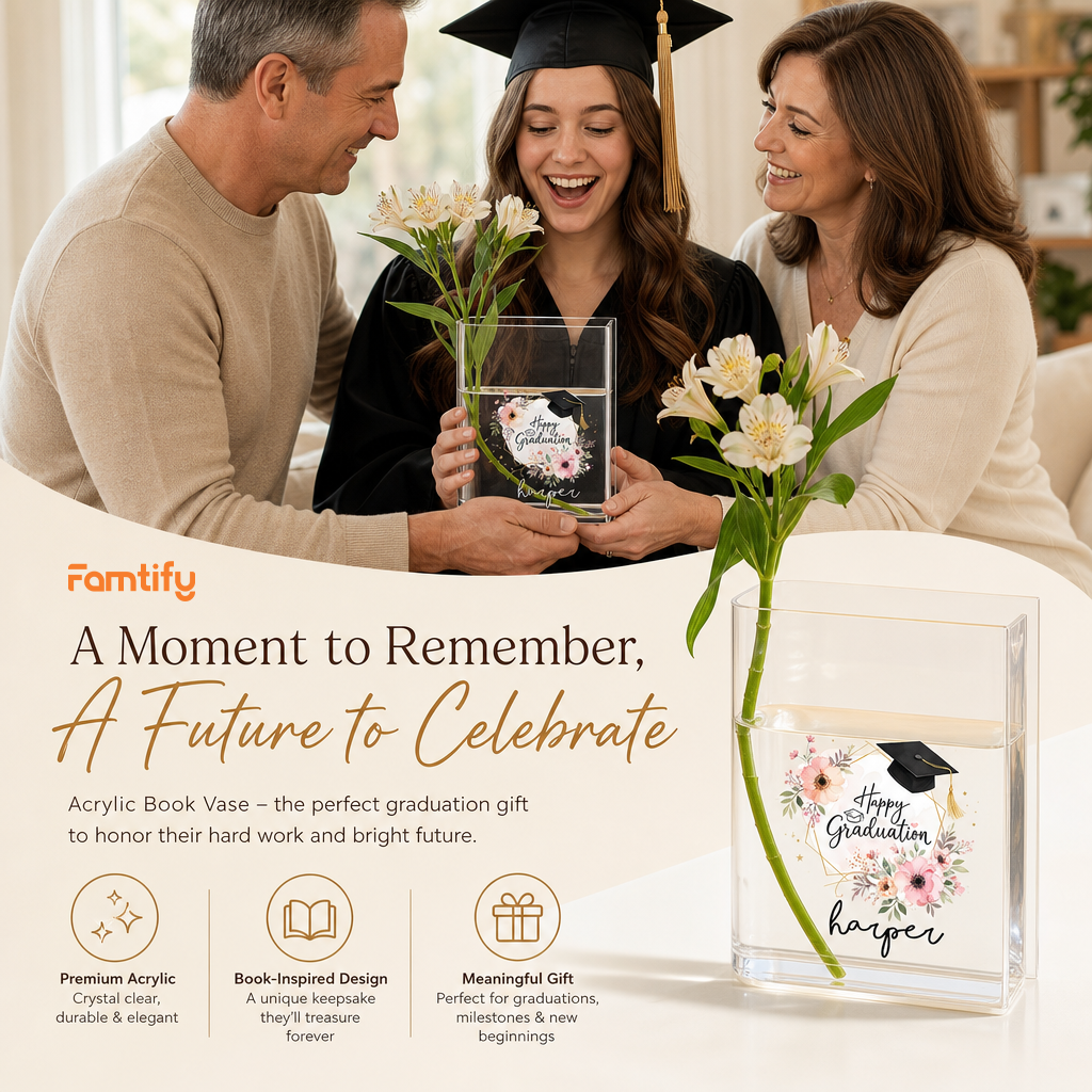 Personalized Happy Graduation Acrylic Book Vase with Custom Name