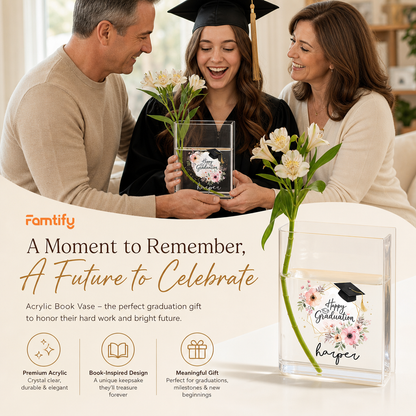 Personalized Happy Graduation Acrylic Book Vase with Custom Name
