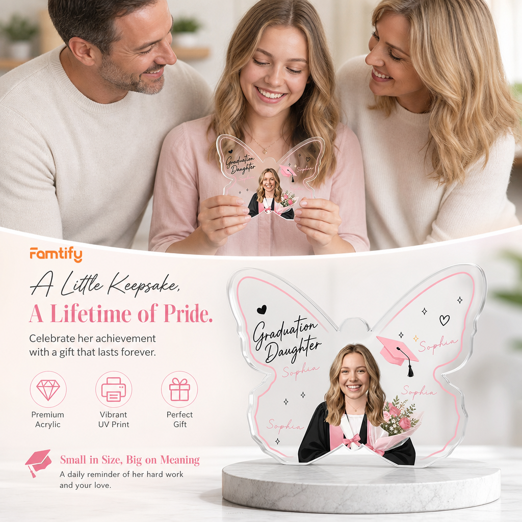 Personalized Graduation Butterfly Acrylic Plaque for Daughter – Name and Photo
