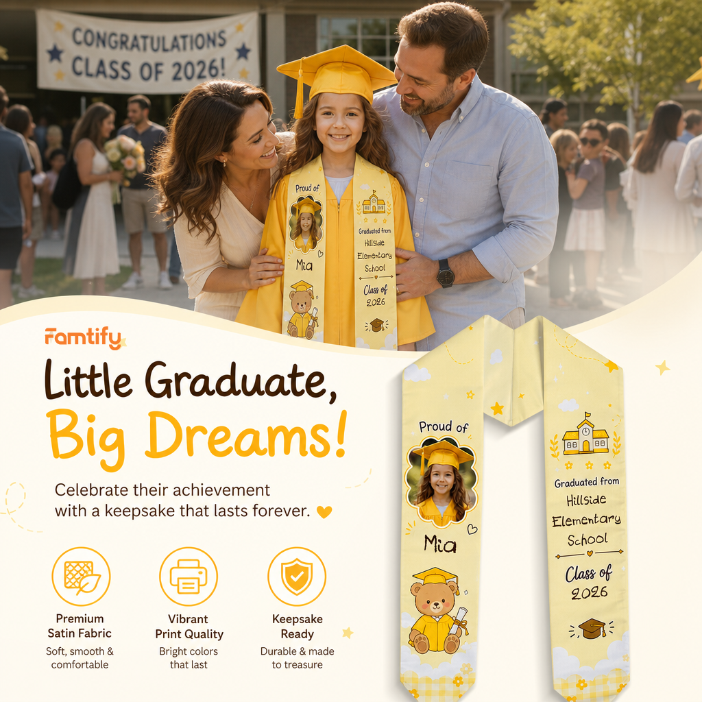 Personalized Proud Of You Yellow Kid Graduation Stole – Name and Photo