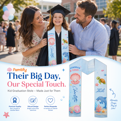 Personalized Ocean Turtle and Pearl Kid Graduation Stole – Custom Name