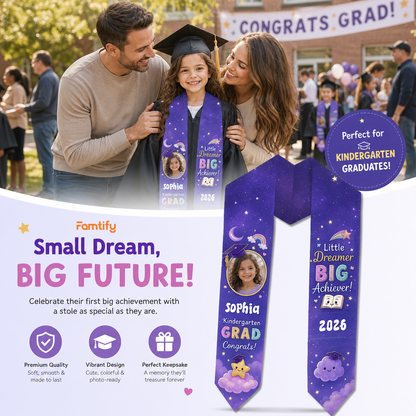 Personalized Little Dreamer Big Achiever Kid Graduation Stole – Custom Name