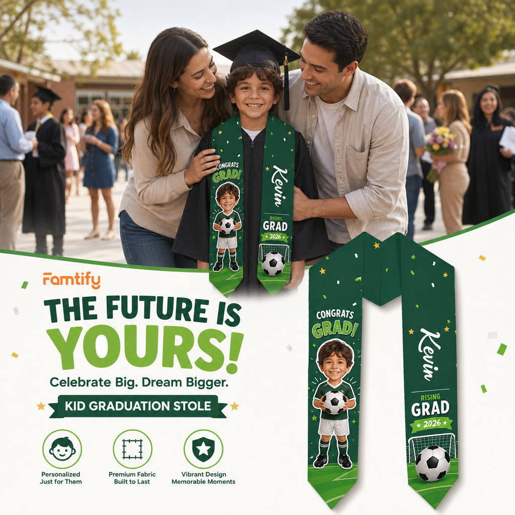 Personalized Soccer Kid Graduation Stole – Custom Photo