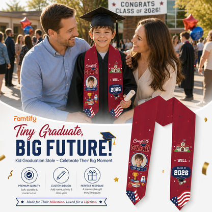 Personalized Red Kid Graduation Stole – Custom Photo