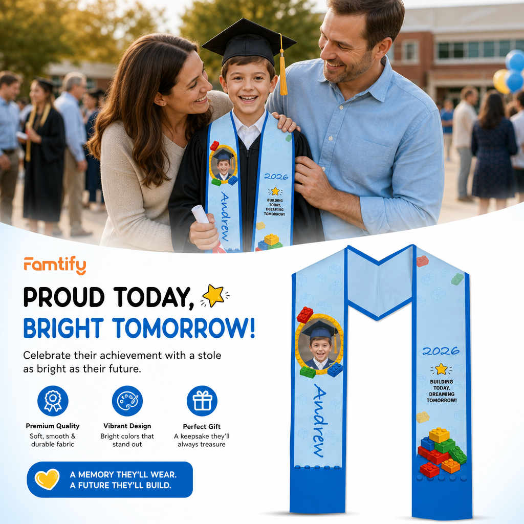 Personalized Building Today Dreaming Tomorrow Kid Graduation Stole – Custom Name