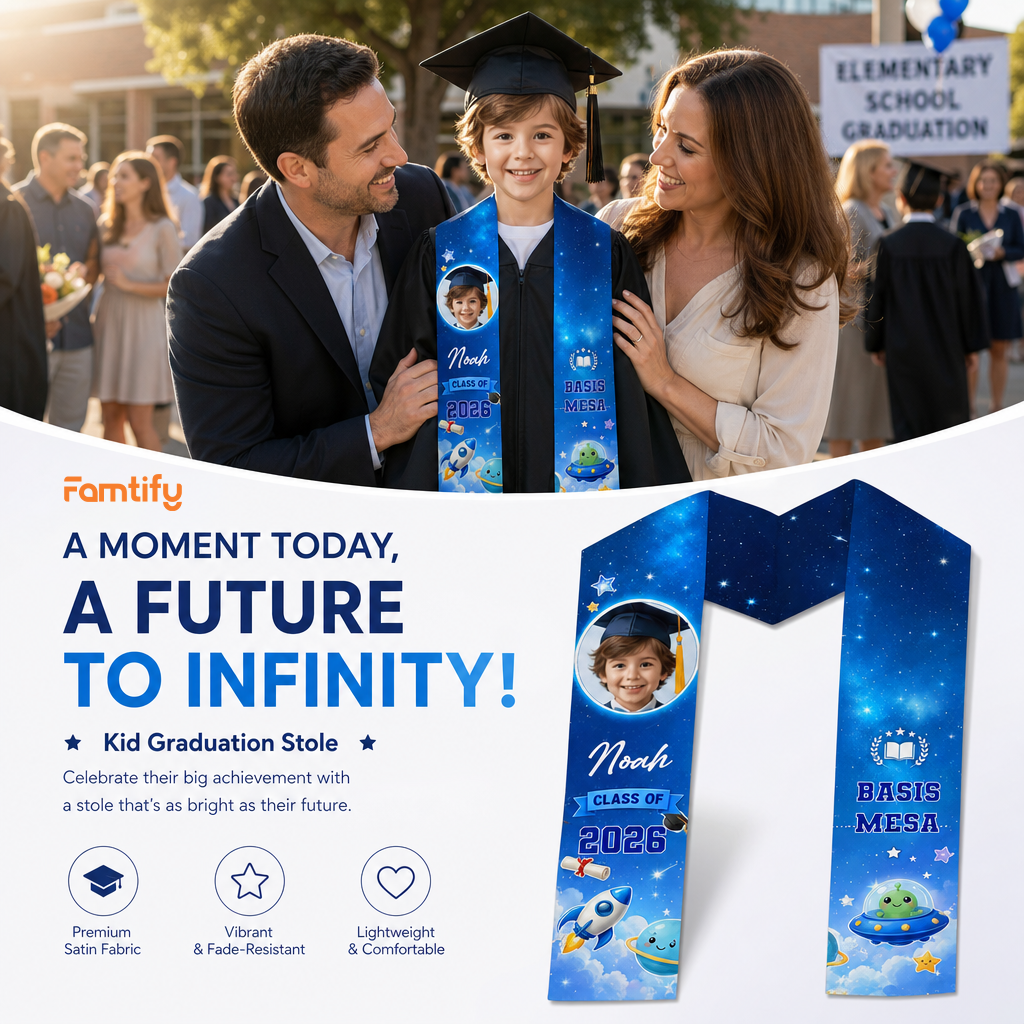 Personalized Blue Rocket Kid Graduation Stole – Custom Name