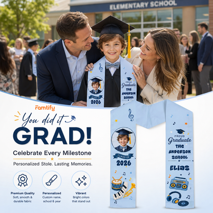 Personalized Music Theme Kid Graduation Stole – Custom Name