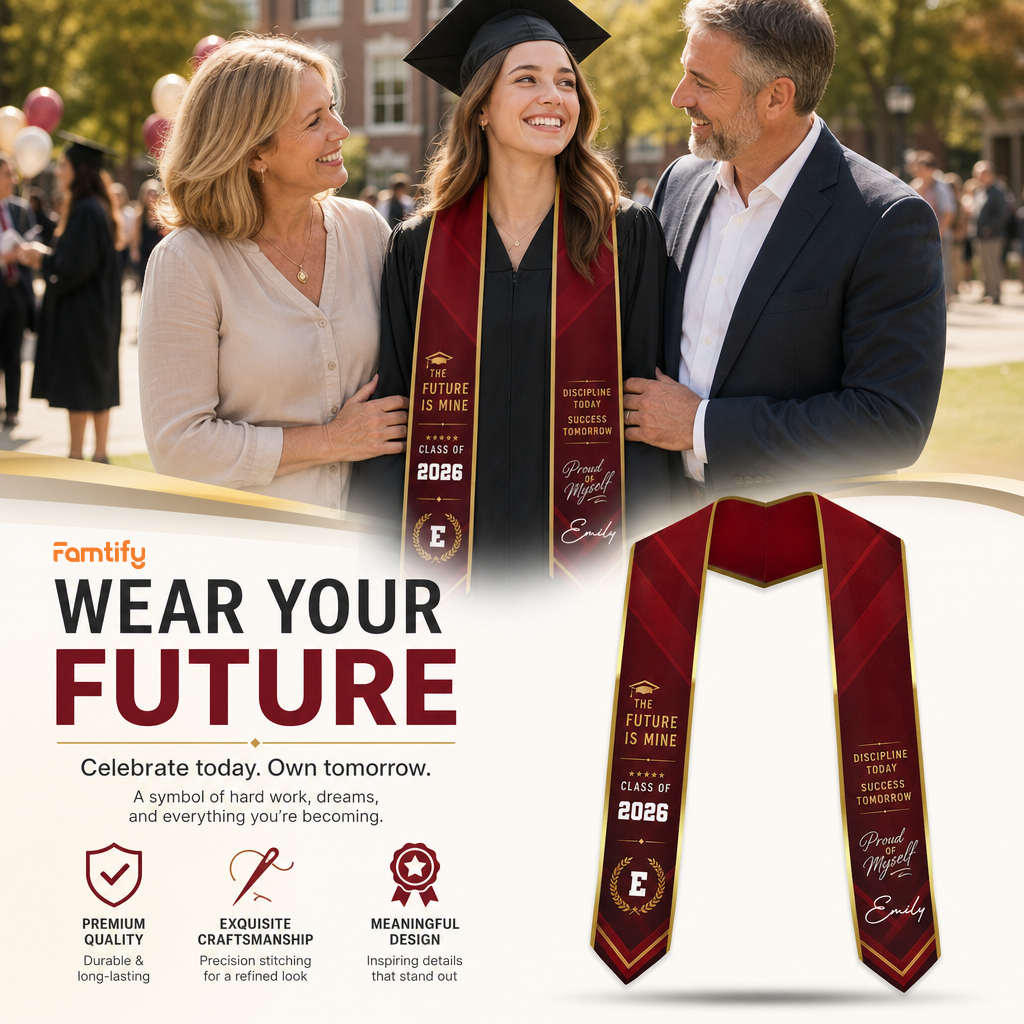 Personalized The Future Is Mine Proud of Myself Graduation Stole – Custom Photo and Name