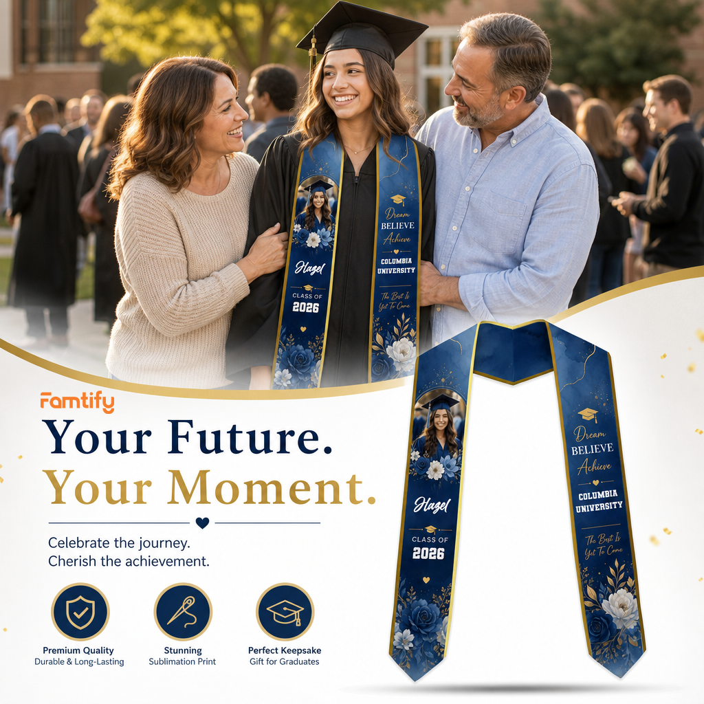 Personalized Dream Believe Achieve Graduation Stole – Custom Name