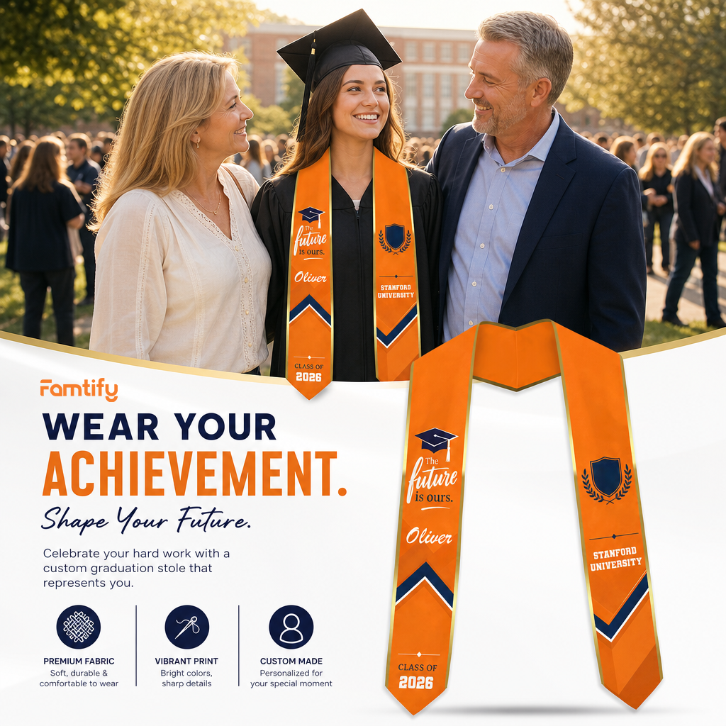 Personalized The Future Is Ours Orange Graduation Stole – Custom Photo and Name