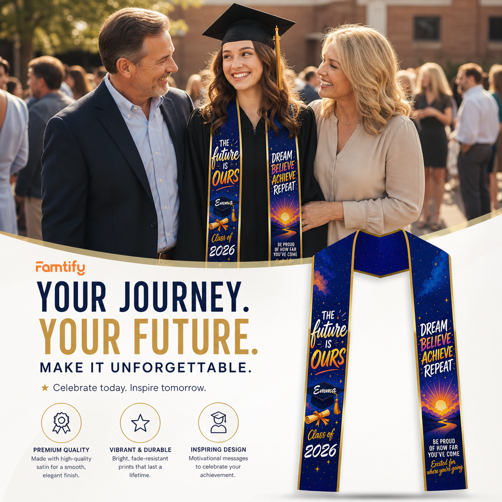 Personalized The Future Is Ours Be Proud of How Far You've Come Graduation Stole – Custom Name