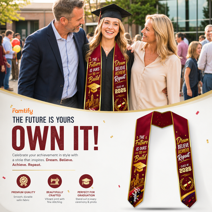 Personalized The Future Is Ours to Build Dream Believe Achieve Repeat Graduation Stole – Custom Photo and Name