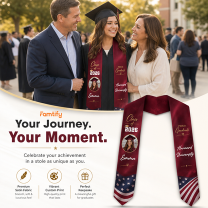 Personalized Red Graduation Stole – Custom Photo, Name and Year