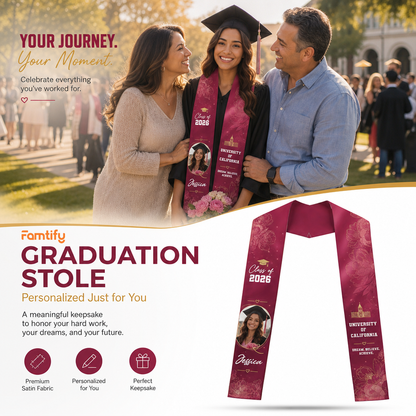 Personalized Floral Graduation Stole – Custom Photo, Name and Year