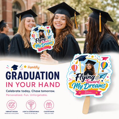 Personalized Flying Toward My Dreams Custom Shape Photo Hand Fan, Graduation Fan with Photo & Name