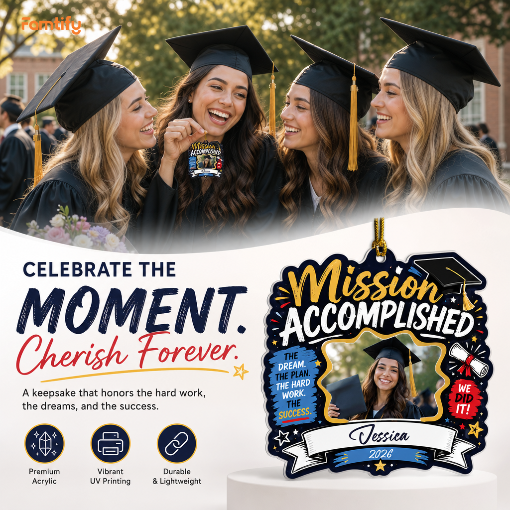Personalized Mission Accomplished Graduation Photo Acrylic Ornament – Custom Photo