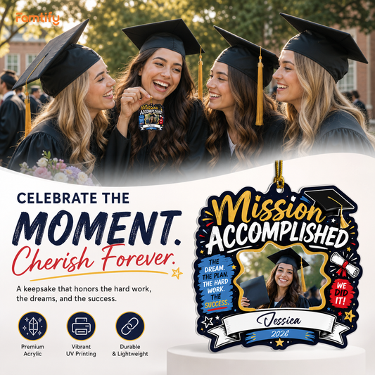 Personalized Mission Accomplished Graduation Photo Acrylic Ornament - Custom Photo