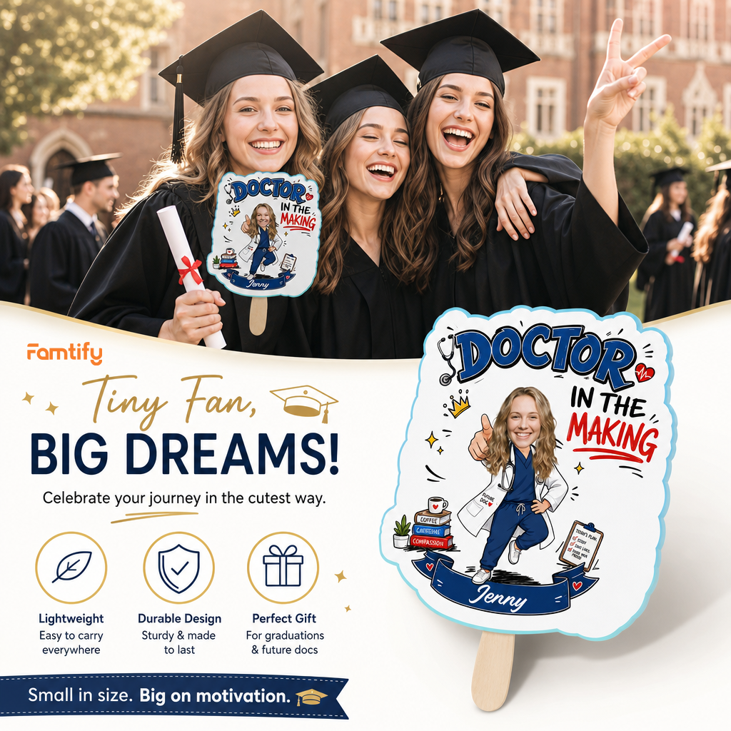 Personalized Doctor in the Making Custom Shape Photo Hand Fan, Graduation Fan with Photo & Name