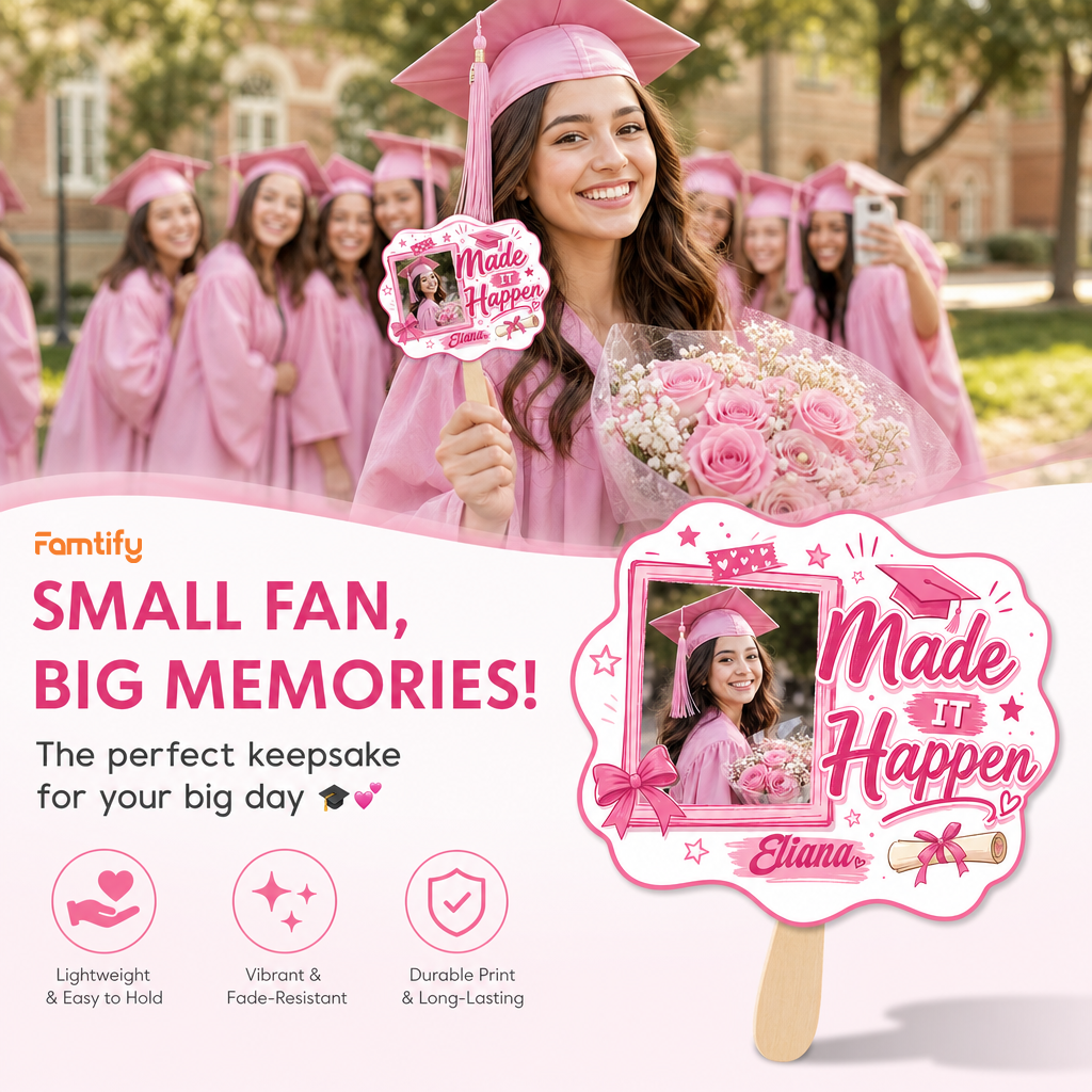 Personalized Made It Happen Custom Shape Photo Hand Fan, Graduation Fan with Photo & Name